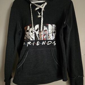 CCM Dark Charcoal Lace-Up Hoodie with Horror Panel Friends Graphic